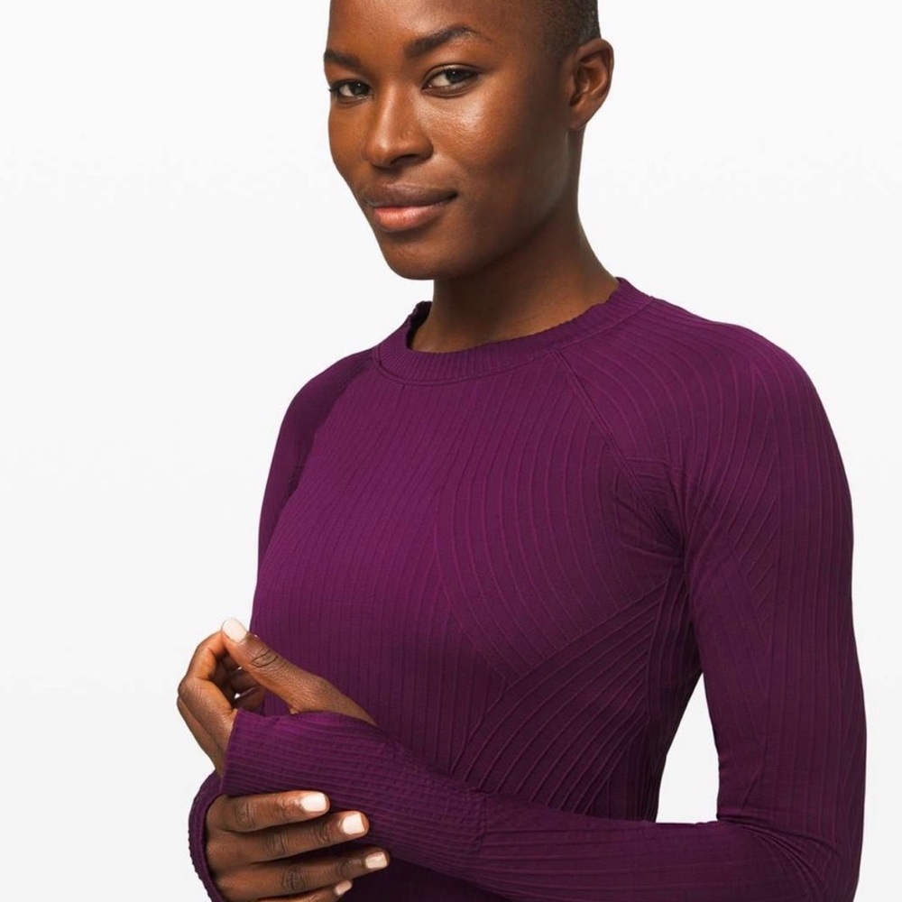 Lululemon dark purple Rest Less Longsleeve Sz 2 Athletic top ribbed pullover - Picture 7 of 9